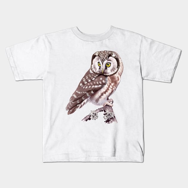 Tengmalm's Owl Kids T-Shirt by kokayart